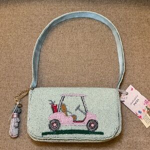 NWT Made in India Gold Cart Bag Hole in One Mint Green Beaded Shoulder Bag